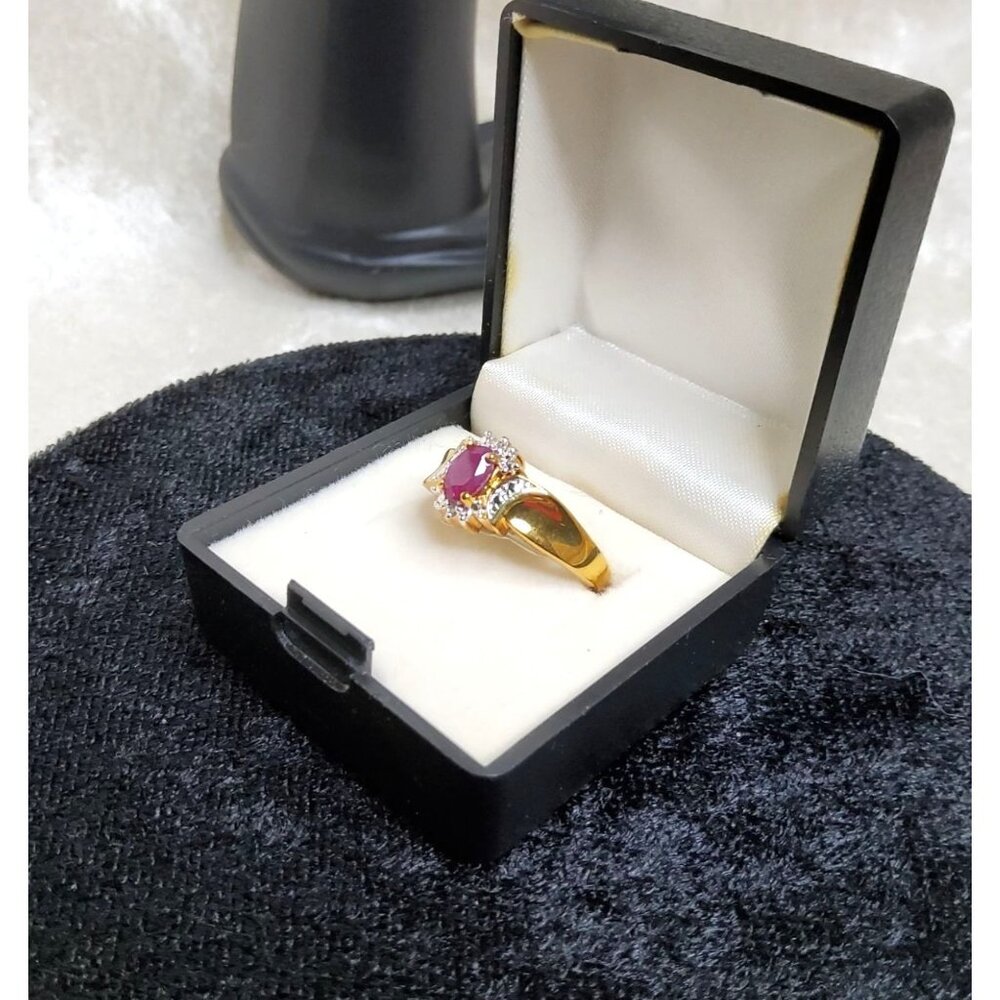 vintage two tone yellow and white gold plated genuine ruby with diamond chips ri - Picture 7 of 15